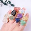 Venta caliente transfronteriza cristal natural piedra bruta irregular mineral etiqueta anillo abierto cristal rosa blanco púrpura anillo enrollado hecho a mano