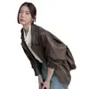 Retro Americano Marrón Tops de Cuero para Motocicleta para Mujer Otoño 2023 Nuevo Estilo Coreano Tops de Cuero Top Venta al por Mayor Transfronteriza