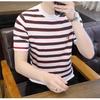 Camiseta Masculina de Manga Curta de Seda Gelada Verão Listrada Casual Slim Fit Roupas de Cima Meia-manga Tendência Marca Roupas Masculinas