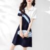 Vestido de Contraste de Color con Empalme de Marca de Moda para Adelgazar la Cintura para Mujer Verano 2025 Nueva Moda Elegante Casual Falda Recta