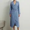 Estación Independiente Amazon Ropa Europea y Americana Camisa de Manga Larga con Rayas y Cordones Vestido Camisa de Manga Larga Falda Camisa de Longitud Media