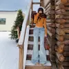 Naranja Infantil # Jeans Acampanados de Terciopelo Delgado Lavado de Moda para Mujer, Corte Delgado, Cubre Cadera, Caída Suelta, Versátiles, Pantalones de Longitud Completa