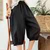 Calças casuais de algodão e linho de verão estilo lanterna para mulheres, shorts soltos de cor sólida simples e versáteis, calças harém retrô de cinco pontos plus size