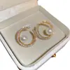 Pendientes de Diseño Nicho Europeos y Americanos de Gama Alta Elegantes Anillo Doble Capa Pendientes C de Perla Retro Exagerados Elegantes Únicos