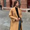 Moda Nova Outono e Inverno Cor Sólida Simples Gola Lapela Amarração Pequeno Tamanho Acima do Joelho Emagrecedor Casaco Totalmente Lã Lã Dupla Face