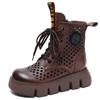 Botas cortas de plataforma de piel de vaca, botas Martin finas y huecas, botas individuales de punta redonda retro para mujer, nuevas botas frescas de primavera y verano 2023