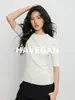 Com Camiseta Básica de Tricô Gola Alta Meia-Calça HAVEGAN/para Mulheres, Outono Manga Curta Slim Fit Stretch Camada Base