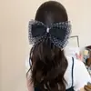 Presilha de Mola com Laço de Bolinhas Preto e Branco Estilo Coreano para Mulheres, Grampo de Cabelo 3D, Acessório de Cabelo Despojado com Acabamento de Luxo