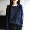 Directo del FabricanteSuéter de Punto Jacquard de Alta Gama para Mujer de Otoño, Color Sólido, Holgado, Elegante, Cuello Redondo