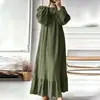 Moda feminina plus size: vestido longo retrô, de cor sólida, com mangas bufantes da moda e barra franzida, adequado para vendas transfronteiriças