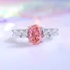 Anel de Prata S925 Paparazha com Diamante Rosa Feminino Pedra Cor Laranja Rosa Corte Flor de Gelo Zircônia 8A Diamante de Alto Carbono Anel