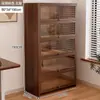 Estante à Prova de Poeira de Madeira Maciça Selecionada Cuidadosamente Armário de Armazenamento Integrado na Parede Cor de Noz Prateleira de Armazenamento de Chão para Casa