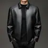 Chaqueta de Cuero con Cuello Solapa para Hombre 2026 Otoño/Invierno Nuevo Estilo Chaqueta de Cuero para Negocios Casual de Edad Media Simple Versátil Chaqueta de Cuero con Cuello Solapa