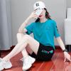 Conjunto de Verão Solto Emagrecedor de Duas Peças Feminino Moderno Novo Celebridade Cibernética Redutor de Idade Casual Moda Manga Curta Shorts Roupa Esportiva