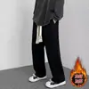 Pantalones casuales para hombre para otoño e invierno, marca de moda versátiles de tejido con cordón, pierna recta, deportivos, forrados de polar, holgados, largos hasta el suelo