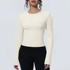 Nuevo top de yoga redondo sin costuras transfronterizo, camiseta deportiva transpirable de manga larga personalizada para mujer para exteriores, venta al por mayor de ropa para fitness