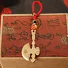 "Fu" Carácter Hacha Cuadrada de Aceite Rojo Llavero, Latón Macizo, Cuerda de Llave Tejida a Mano, Colgante para Llave de Coche