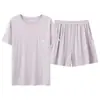 Conjunto de Pijama de Verano para Mujer de Modal con Mangas Cortas y Shorts, Usable con Bolsillos, Nuevo Talla Grande Fresco