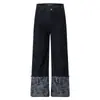 Jeans Rectos de Diseño Retro Americano con Empalmes de Borde Crudo para Hombres y Mujeres Calle Sueltos Casuales de Longitud Completa Pantalones Atractivos