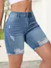 Transfronterizos, rotos, verano, pierna recta, cintura elástica para mujer, shorts de mezclilla de cinco puntos, adelgazantes y versátiles