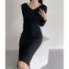 Elegante y femenino, sexy vestido suéter largo hasta la rodilla, ajustado y que realza la figura, vestido de punto bodycon para mujer en otoño e invierno