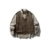 Camisa de Trabajo de Manga Larga para Hombre Rumen Estilo Japonés Otoño Color Bloque Retro Falsa de Dos Piezas Versátil Camisa Chaqueta