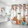Cortina de ducha de calabaza fantasma acuarela, Cortina decorativa de baño impermeable para Halloween con 12 ganchos, Cortina de ducha impermeable