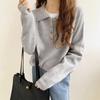 Suéter Coreano Chic Simple Elegante Cuello Polo Suéter Holgado de Punto Perezoso Ropa Exterior de Otoño de Manga Larga para Mujer