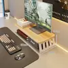 Soporte para monitor de computadora, organizador de escritorio, elevador de monitor de oficina de madera maciza, almacenamiento para estación de trabajo