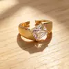 Anel Aberto Quadrado Grande de Zircônia para Mulheres, Cor Dourada e Prateada, Luxo Leve, Sensação de Alto Padrão, Ajustável, Cravejado de Diamantes, Personalizado, Anel Versátil
