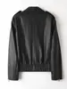 Chaqueta de Cuero Genuino HN3185 Piel de Cordero Curtida Completamente al Vegetal Estilo Vintage Europeo y Americano Chaqueta de Motocicleta con Múltiples Cremalleras Decoradas para Mujer