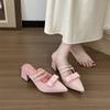 Zapatos de Verano de Tacón Alto Estilo Francés Nuevo Temperamento 2025 Chanclas con Lazo Punta Cerrada Estilo Hada para Mujer
