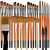 Set de Pinceles para Pintura al Óleo de 32 Piezas Transfronterizo con Mangos de Madera de Nylon, Pinceles Planos, Pinceles para Arte Mural Pintados a Mano, Pinceles para Arte Gouache Acrílico