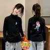Top de niña con adorno de oreja de madera 2026 Nuevo estilo Niña Polar Casual Ropa interior Otoño Invierno Capa base Infantil Cepillado Manga larga
