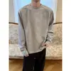 Camiseta de Manga Larga con Cuello Redondo, Patchwork de Canalé, Nueva Colección Otoño 2026, Top Holgado de Talla Grande Estilo Americano Moderno, Camiseta para Hombre de Marca de Moda