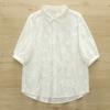 Camisa Blanca Bordada Floral Estilo Japonés de Manga Tres Cuartos, Casual Femenino Nuevo Ajustado Jacquard Top Venta al por Mayor