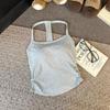 Estilo Nuevo de Verano Simple Cintura Lateral Plisado Adelgazante Forma de I Espalda Hermosa Color Sólido Adelgazante Mono Chaleco Interior Básico con Almohadilla en el Pecho