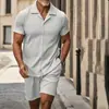 Verão 2026 Transfronteiriço Amazon Conjunto de Bermuda Curta de Manga Curta 3D Masculino Novo Estilo Masculino Esportivo Casual Cor Lisa Conjunto de Duas Peças
