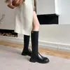 Botas Largas de Piel de Cordero Estilo Retro Francés para Mujer Hebilla Dorada Pequeña Punta Redonda Suela Gruesa Caña Alta Tacón Grueso Adelgazantes Botas de Montar