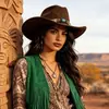 Sombrero de fieltro de ala ancha transfronterizo, sombrero de vaquero estilo western para mujer, fedora estilo británico vintage, sombrero de lana casual para exteriores