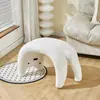 Taburete sofá con forma de gato, taburete de madera para el hogar, banco para zapatos en la entrada, taburete de recibidor, bonito taburete de tocador de lana de cordero
