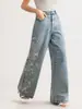 Jeans Bordados de Pierna Ancha Recta Tejido Mágico Estilo Retro Europeo y Americano 2026 para Mujer Corte Delgado Casual Elástico Temu