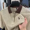 (Alta calidad) Nueva Camisa Polo Transfronteriza para Hombre, Color Sólido, Casual de Negocios, Corte Ajustado, Tejida, Cuello Campana, Manga Corta, Diseño de Caballo