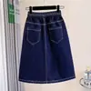 Estilo Verano Talla Grande Tencel Delgado Cintura Elástica Falda Midi de Mezclilla Casual Suelta Adelgazante Falda de Línea A