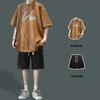 Camiseta de Verano para Hombre, Corte Holgado, Marca de Moda, Cuello Redondo, Manga Corta, Combinada con Conjunto Fresco de Shorts de Manga Corta para Verano, Versátil para Hombre