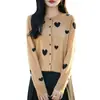 Cárdigan de Punto de Lana Peinada Retro Cuello Redondo 2026 Nuevo Estilo Primavera y Verano Combinación de Colores Corazón Top Holgado Chaqueta para Mujer