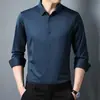 Camisa Casual Versátil de Manga Longa para Homens, Cor Sólida, Não Amassa, para Primavera e Outono de 2025, Top para Homens de Negócios, Atacado