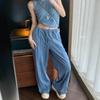 Marca Coreana de Nicho Restandrecreation Nuevos Pantalones Largos Casuales Estampados con Costuras Expuestas para Pareja Pantalones Rectos de Pierna Ancha
