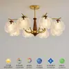 Araña de sala de estar estilo vintage, lámpara de dormitorio principal retro francesa de madera de fresno, lámpara de pasillo de alta gama con forma de pétalo de 6 luces, hierro