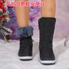 Exportación Transfronteriza Venta al por mayor al contado Botas de Algodón para Mujer Invierno 2025 Europeas y Americanas Cremallera Lateral Talla Grande Suela Gruesa Botas con Felpa Adicional